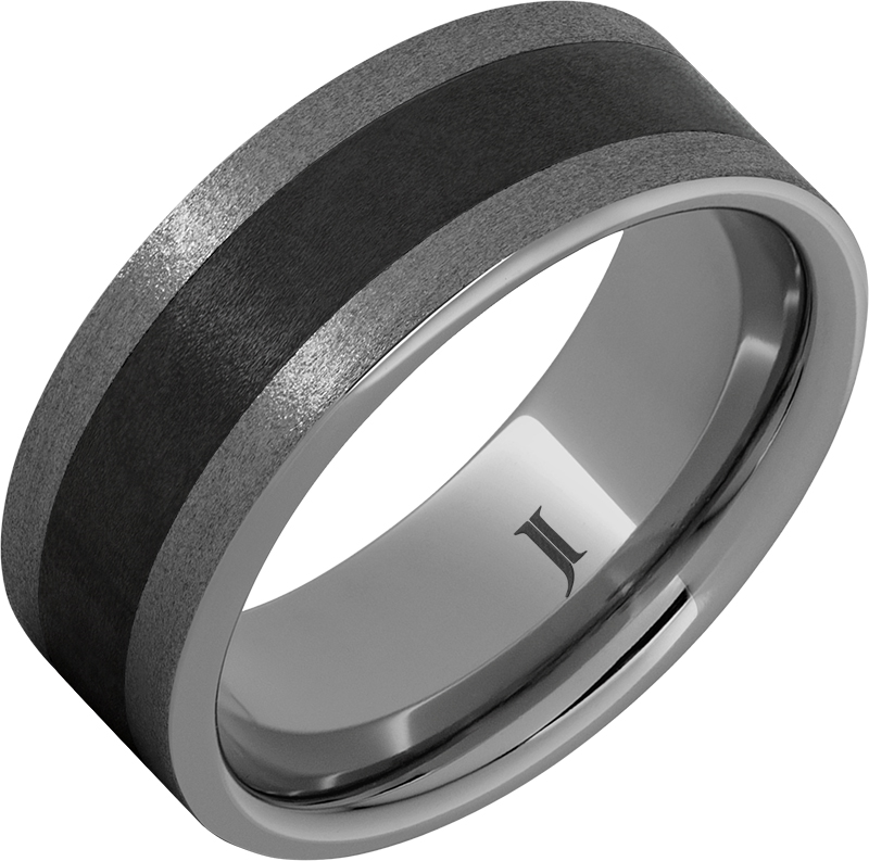 8MM Tungsten Carbide Flat Black Ceramic Stone Wedding Band – Bold Elegance