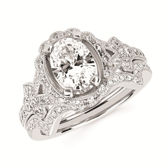 Forever Elegant® 1/2 Ctw. Diamond Semi Mount with 1 Ct. Oval Center Diamond in 14K Gold