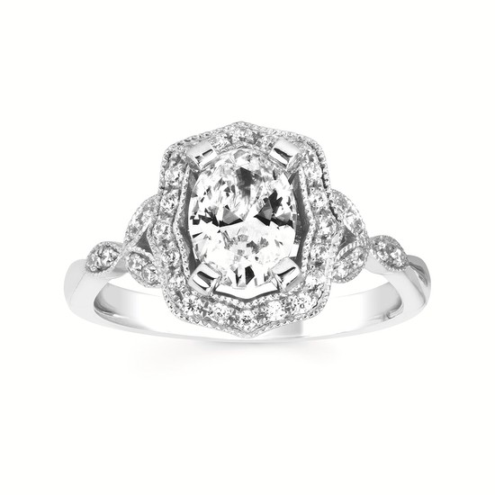 Forever Elegant® 1/5 Ctw. Diamond Semi Mount with 1 Ct. Oval Center Diamond in 14K Gold