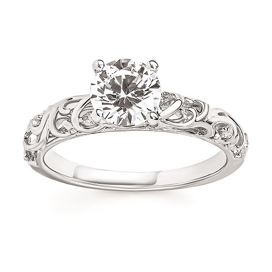Vintage Bridal: 1/4 Ctw. Diamond Semi Mount with 1 Ct. Round Center Diamond in 14K Gold