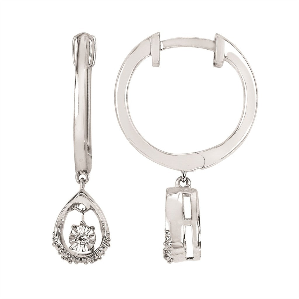 SS Shimmering Diamond Huggie Earrings – Pear-Shaped Dangle, .03CTW