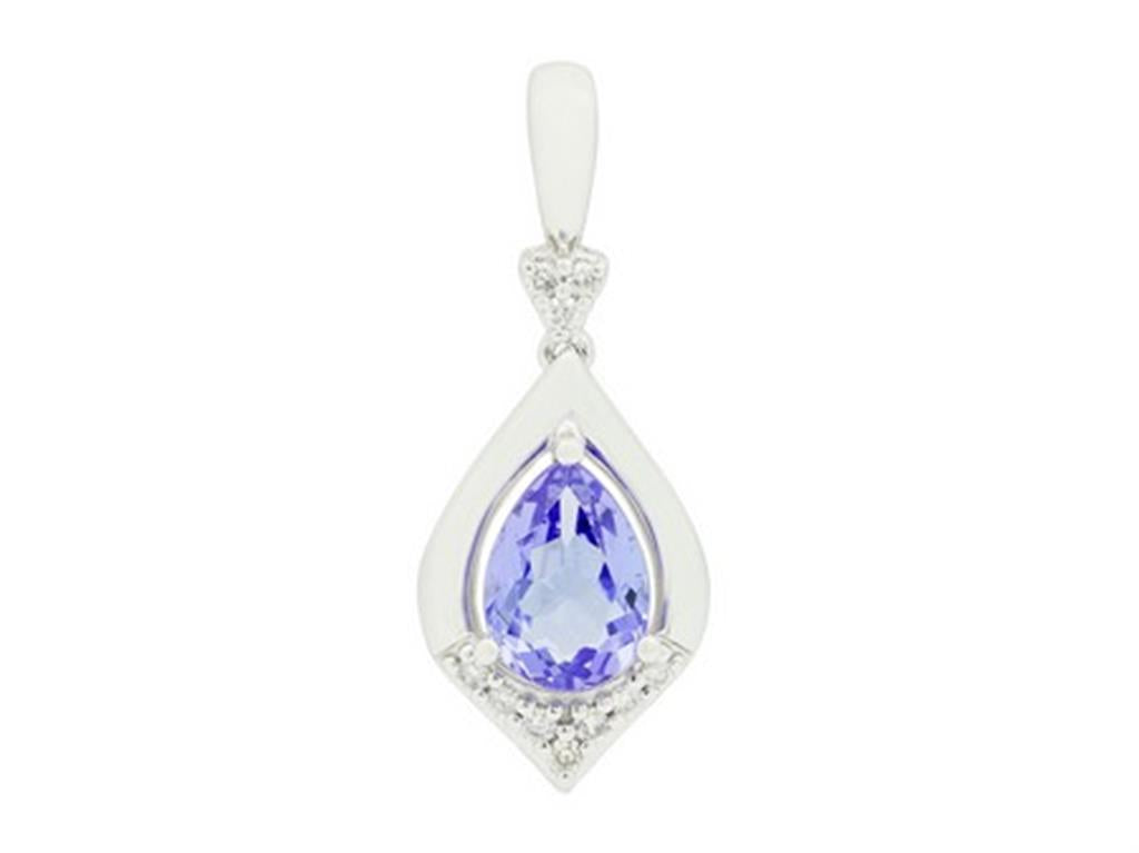 14K White Gold Tanzanite with Diamond Accent Pendant