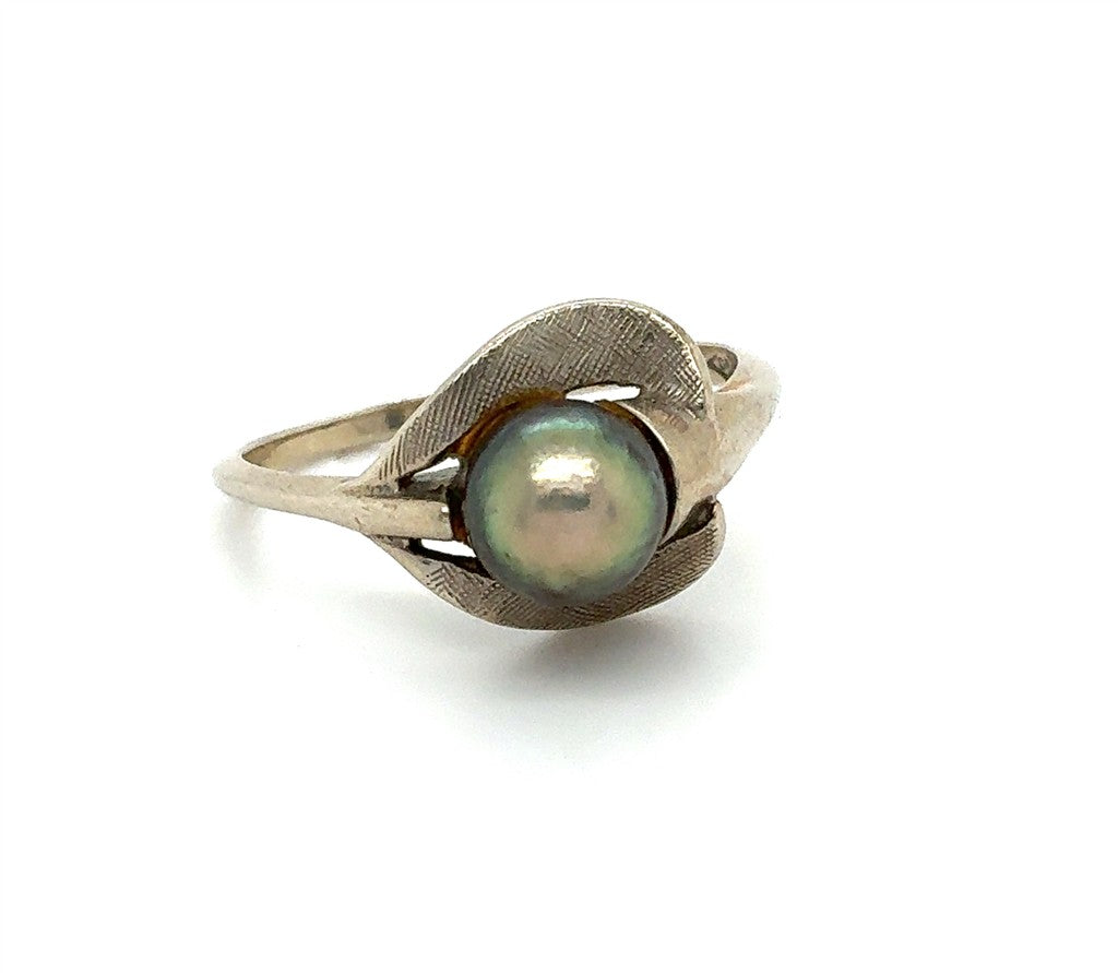 14K White Gold Tahitian Pearl Ring – Size 6.5