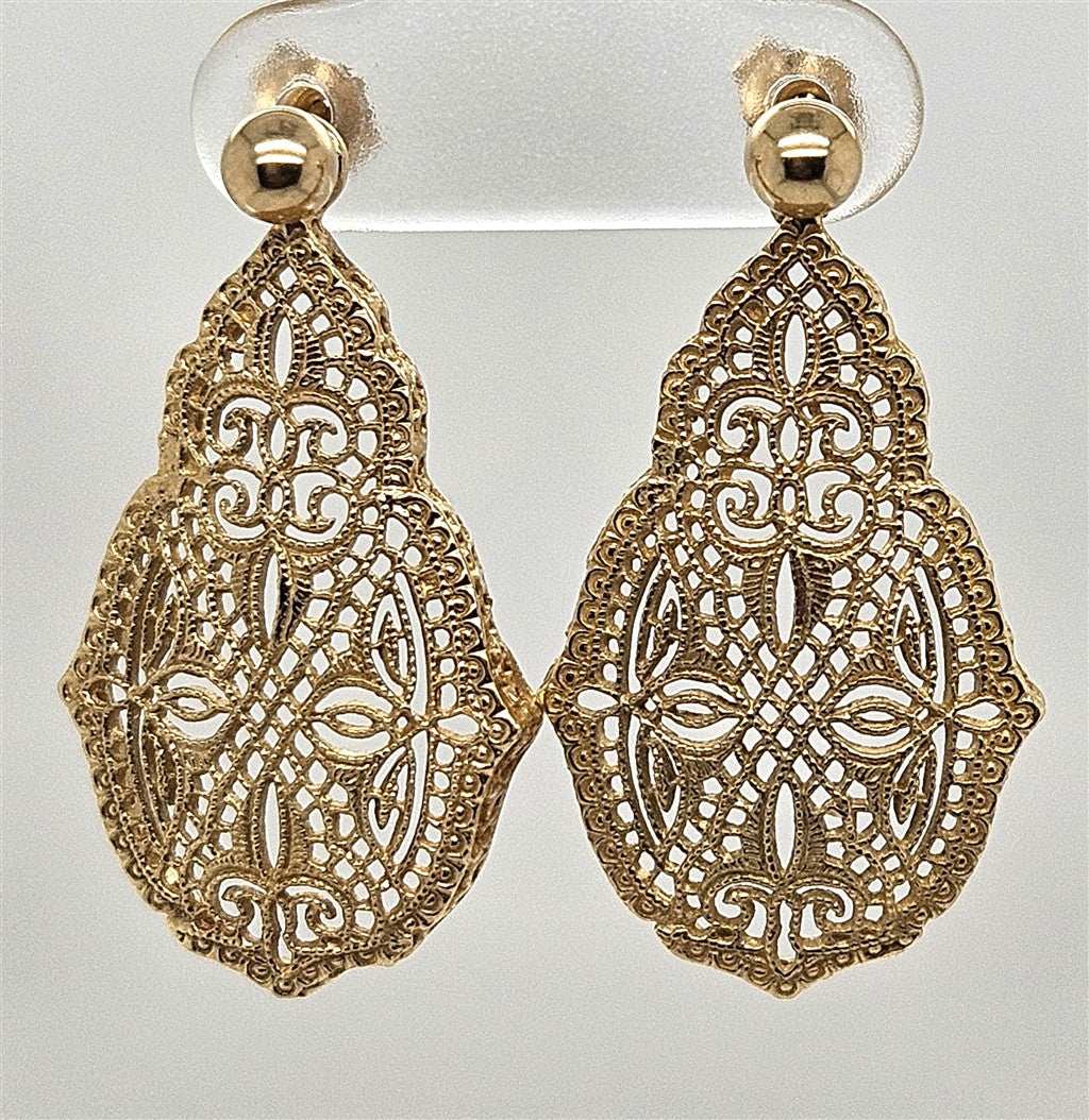 14K Yellow Gold Filigree Dangle Earrings