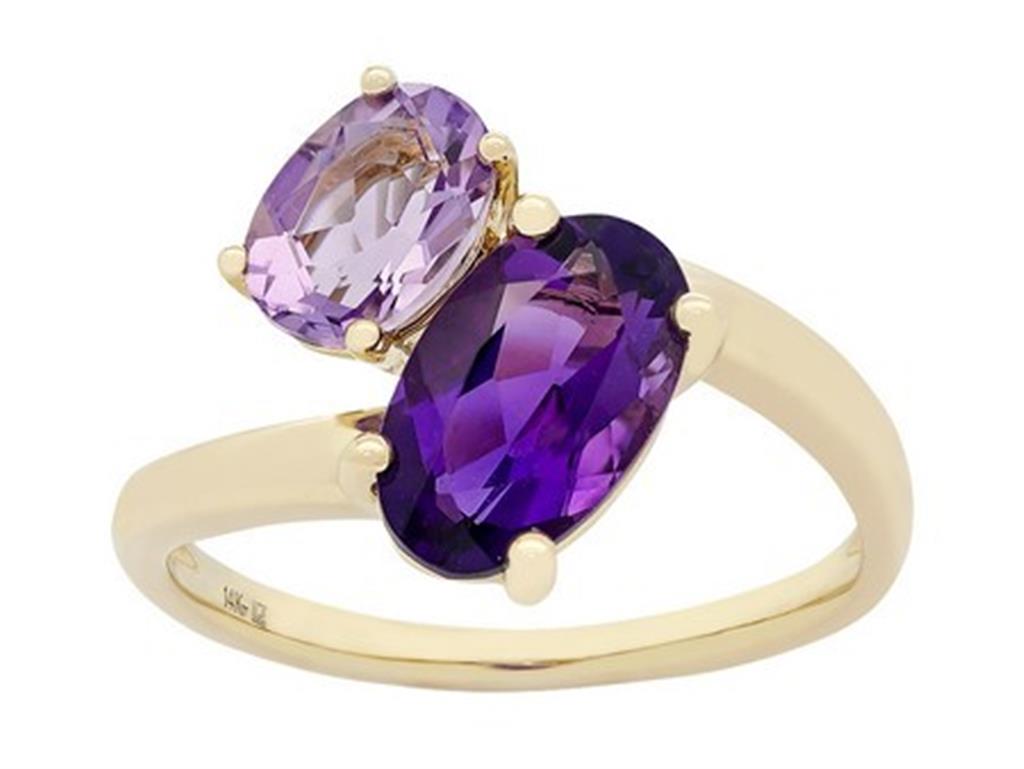 14K Yellow Gold Oval Amethyst & Pink Amethyst Ring