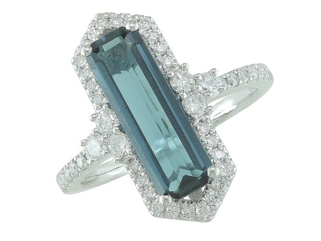 14K White Gold London Blue Topaz & Diamond Ring