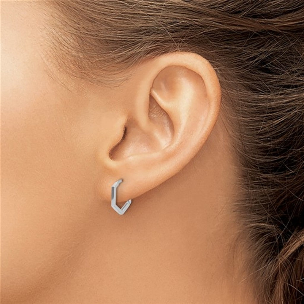 Elegant 14K White Gold Polished Geometric Hoop Earrings