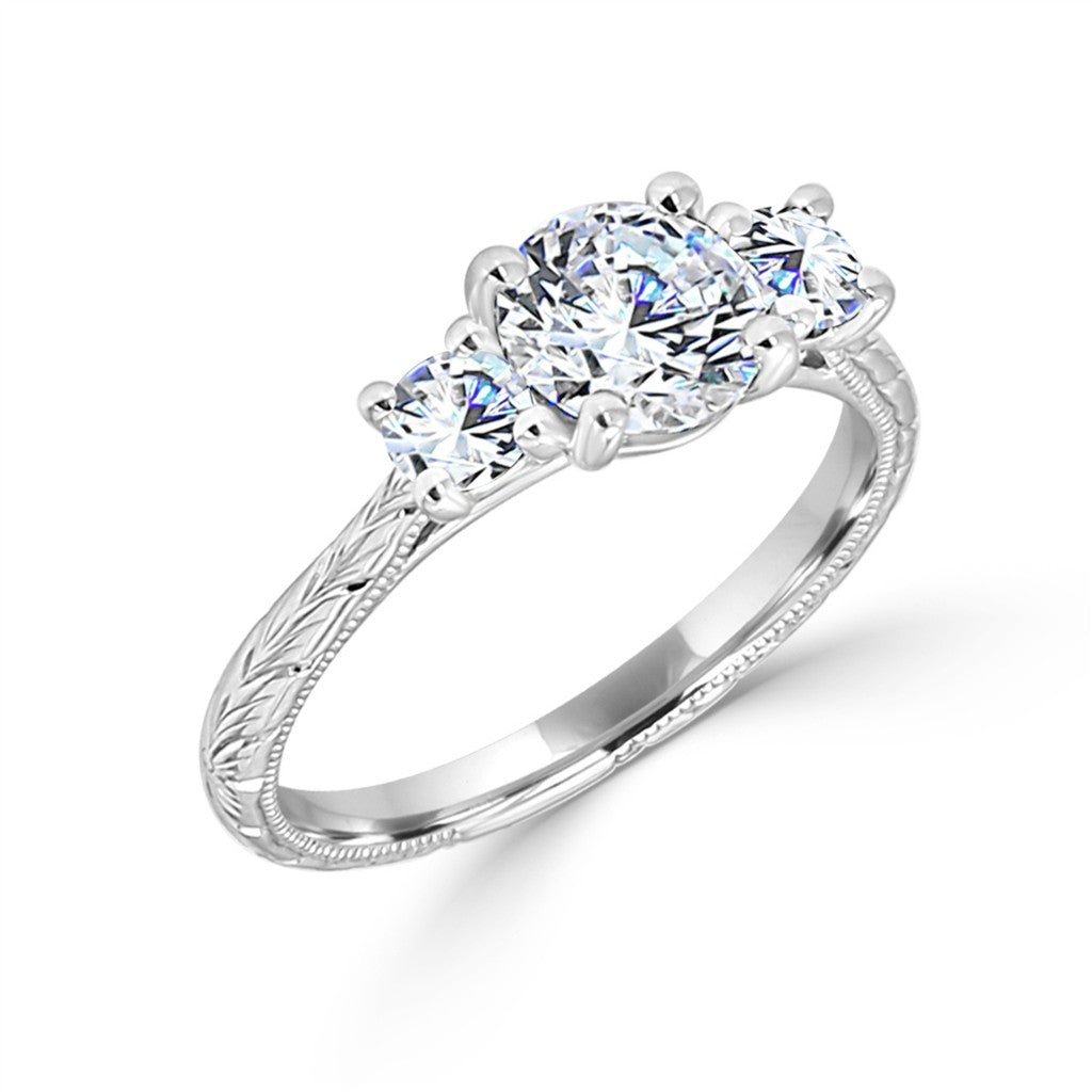 Three Stone Engraved Shank Semi-Mount