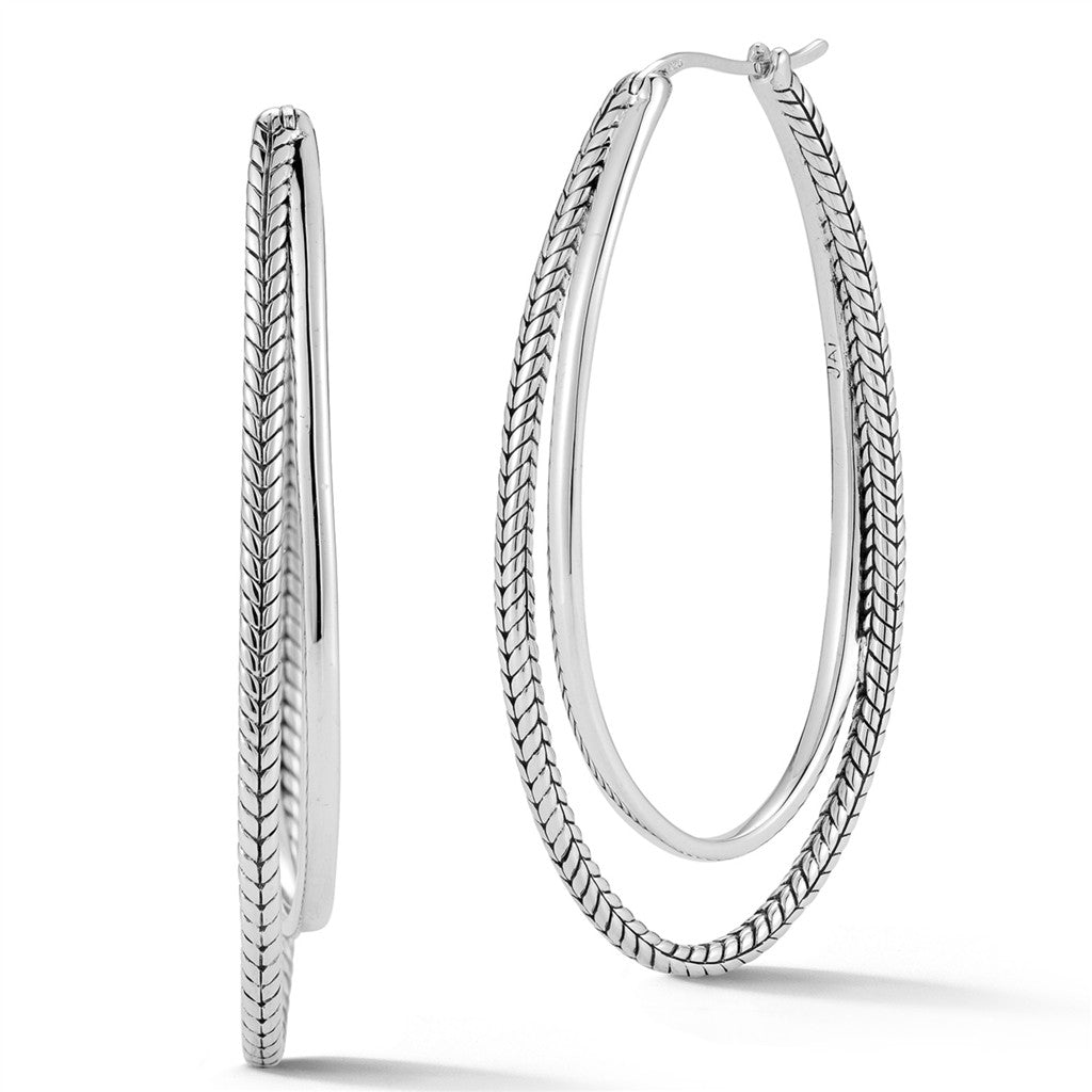 JAI Sterling Silver Integrated 2 Oval Hoop Earring | Silver Earrings