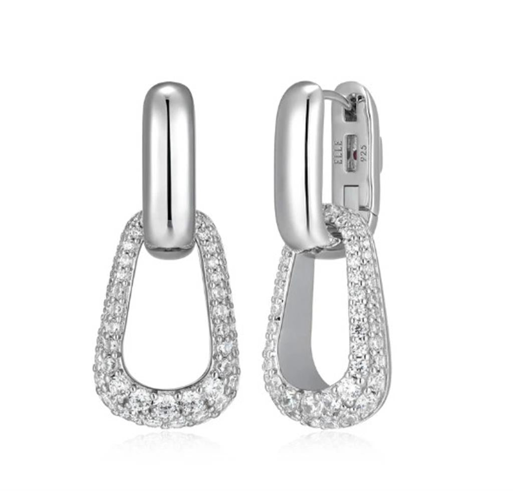 Sterling Silver ELLE "Citadel" Rhodium-Plated White CZ Hoop Earrings