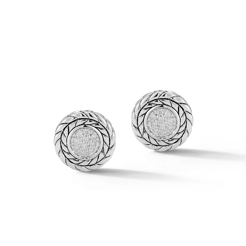 JAI Sterling Silver Diamond Stud Earrings with Box | Silver Earrings