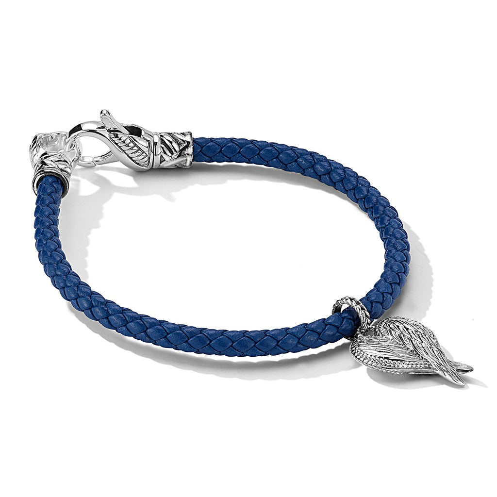 JAI Sterling Silver 4mm Woven Ocean Blue Leather W | Silver Bracelets