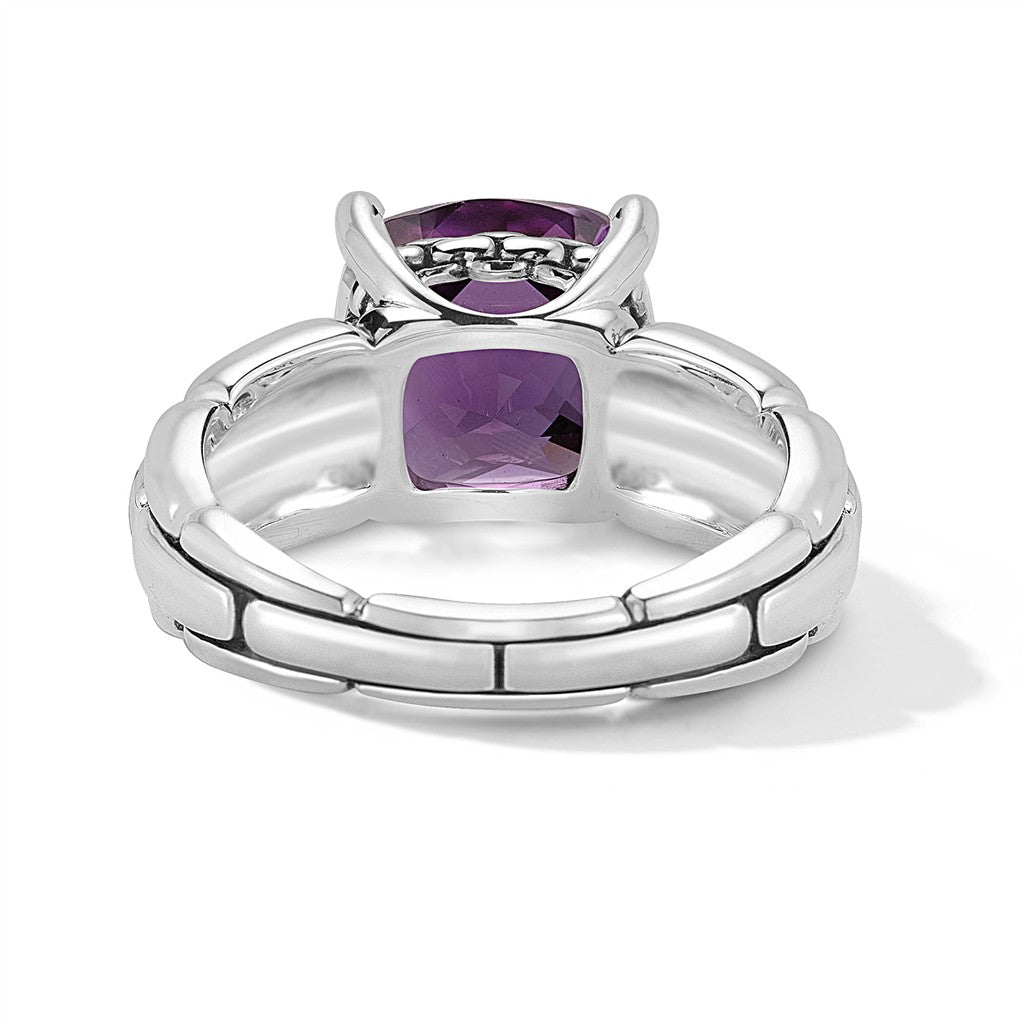 JAI Sterling Silver 10mm Cushion Amethyst Gemstone | Silver Rings