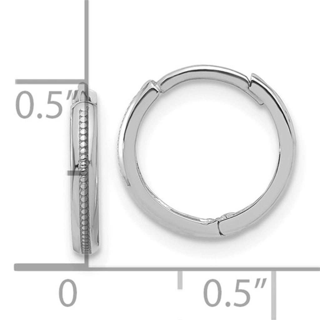 Elegant 14K White Gold Polished & Textured Small Huggie Hoop Earrings