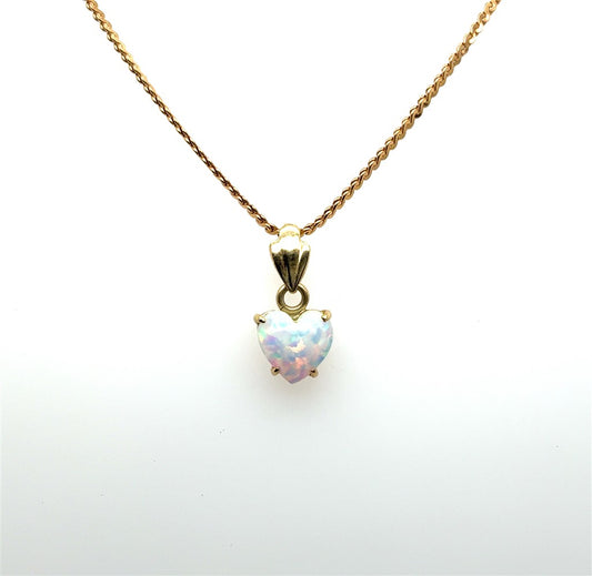 14K Yellow Gold Estate Pendant with Opalescent Heart