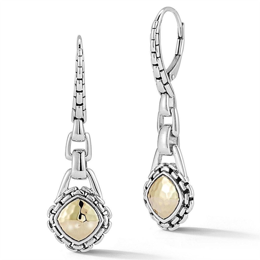 JAI Sterling Silver & 14K Gold Square Hammered Dan | Silver Earrings