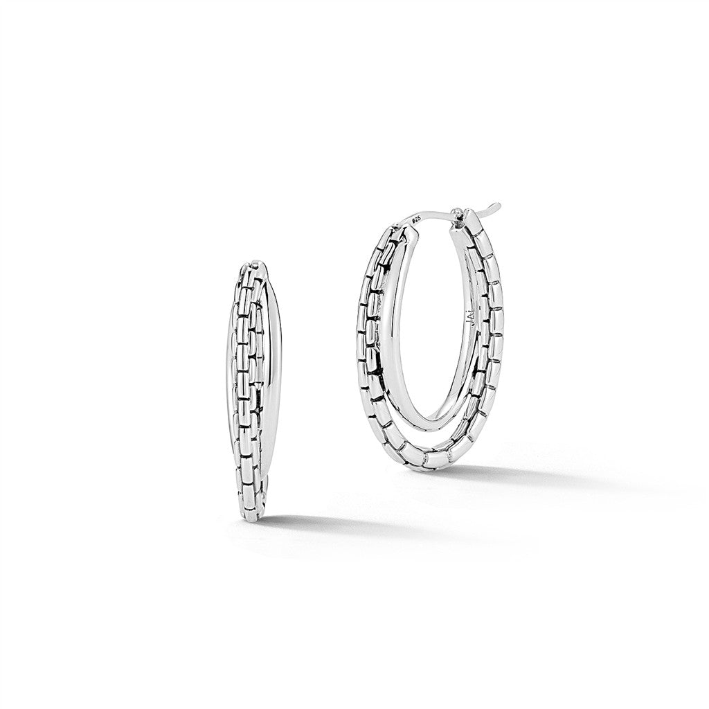 JAI Sterling Silver Integrated 1 Box Chain Pattern | Silver Earrings