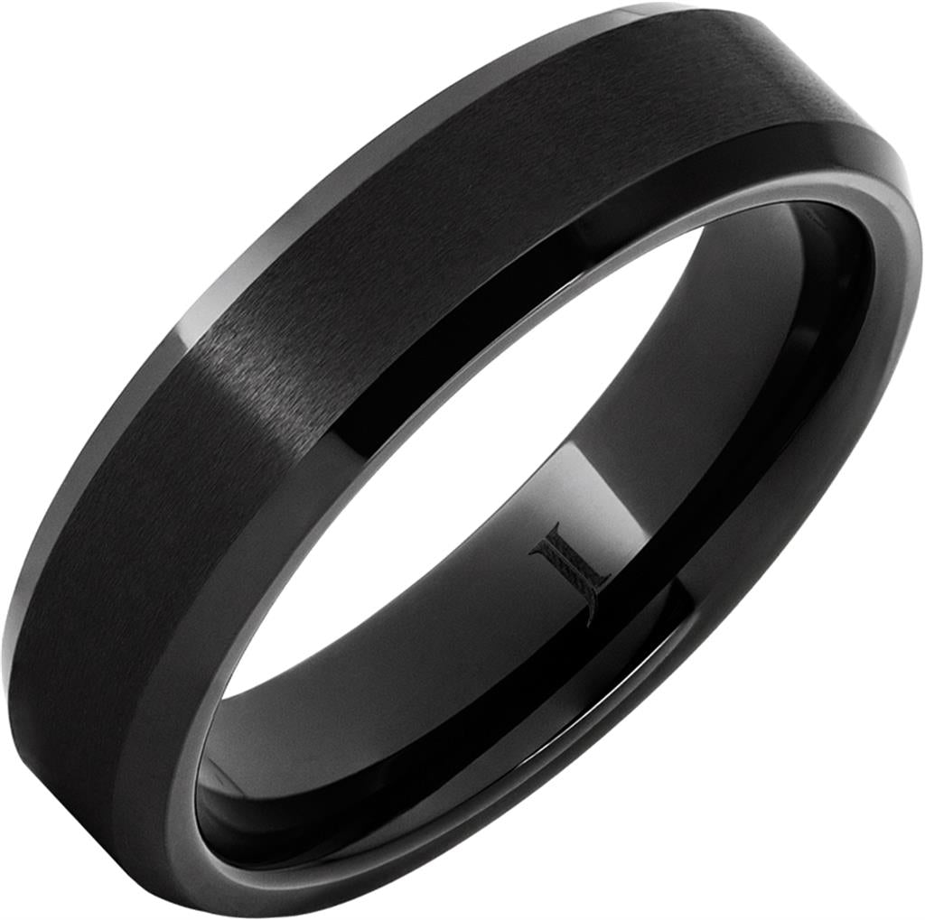 6MM Black Diamond Ceramic Beveled Ring | Satin Center