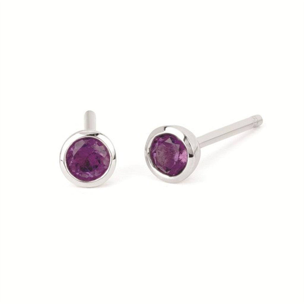3.5 mm Amethyst Bezel Birthstone Stud Earrings