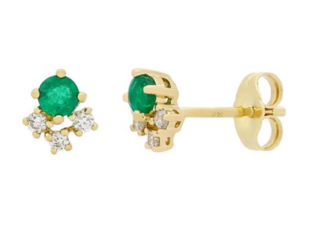 14K Yellow Gold Emerald and Diamond Earrings