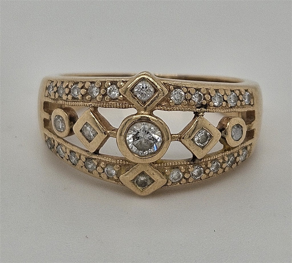 14K Yellow Gold Oval Filigree Halo Ring with Opal Slice Center Size 7.5
