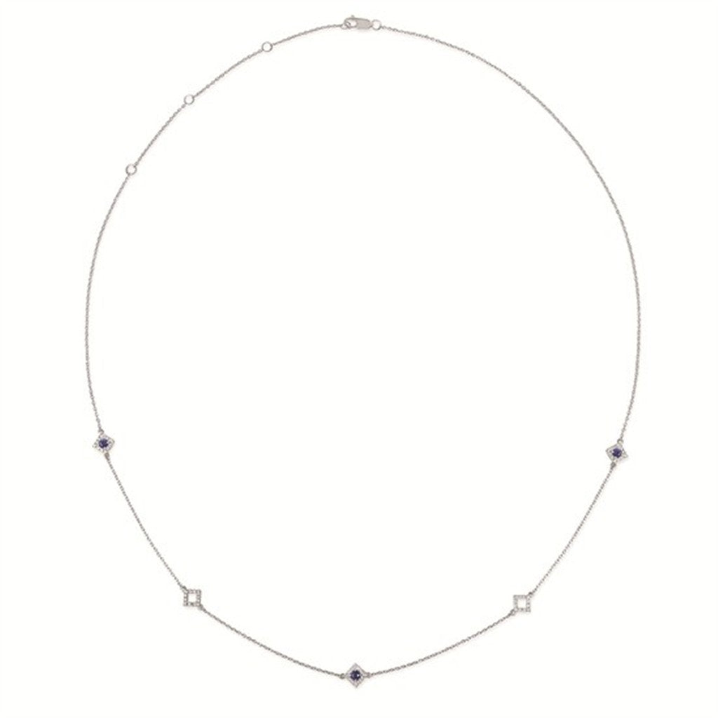 14K White Gold Sapphire & Diamond Station Necklace – .50CTW