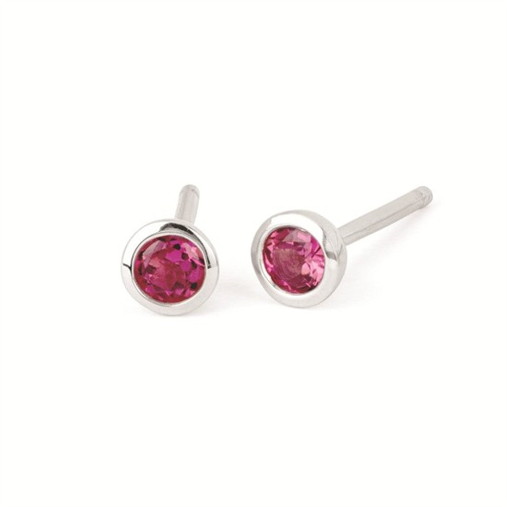 Pink Tourmaline Bezel Birthstone Stud Earrings