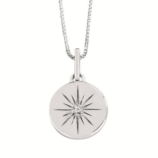 SS .01CTW Diamond Circle Disc Pendant with 18" Chain
