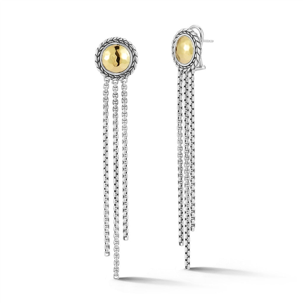 JAI Sterling Silver & 14K Gold Hammered Dangle Ear | Silver Earrings