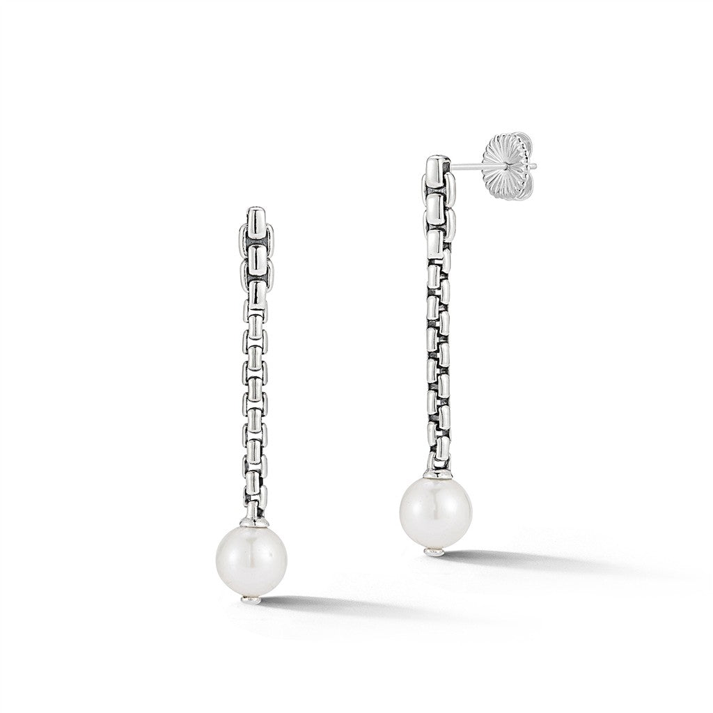 JAI Sterling Silver 1.5 Fresh Water Pearl Box Chai | Silver Earrings