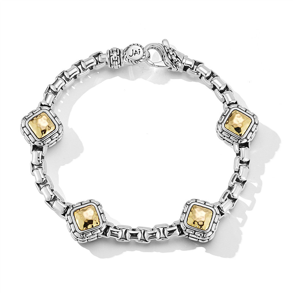 JAI Sterling Silver & 14K Gold 5.3mm Box Chain & S | Silver Bracelets
