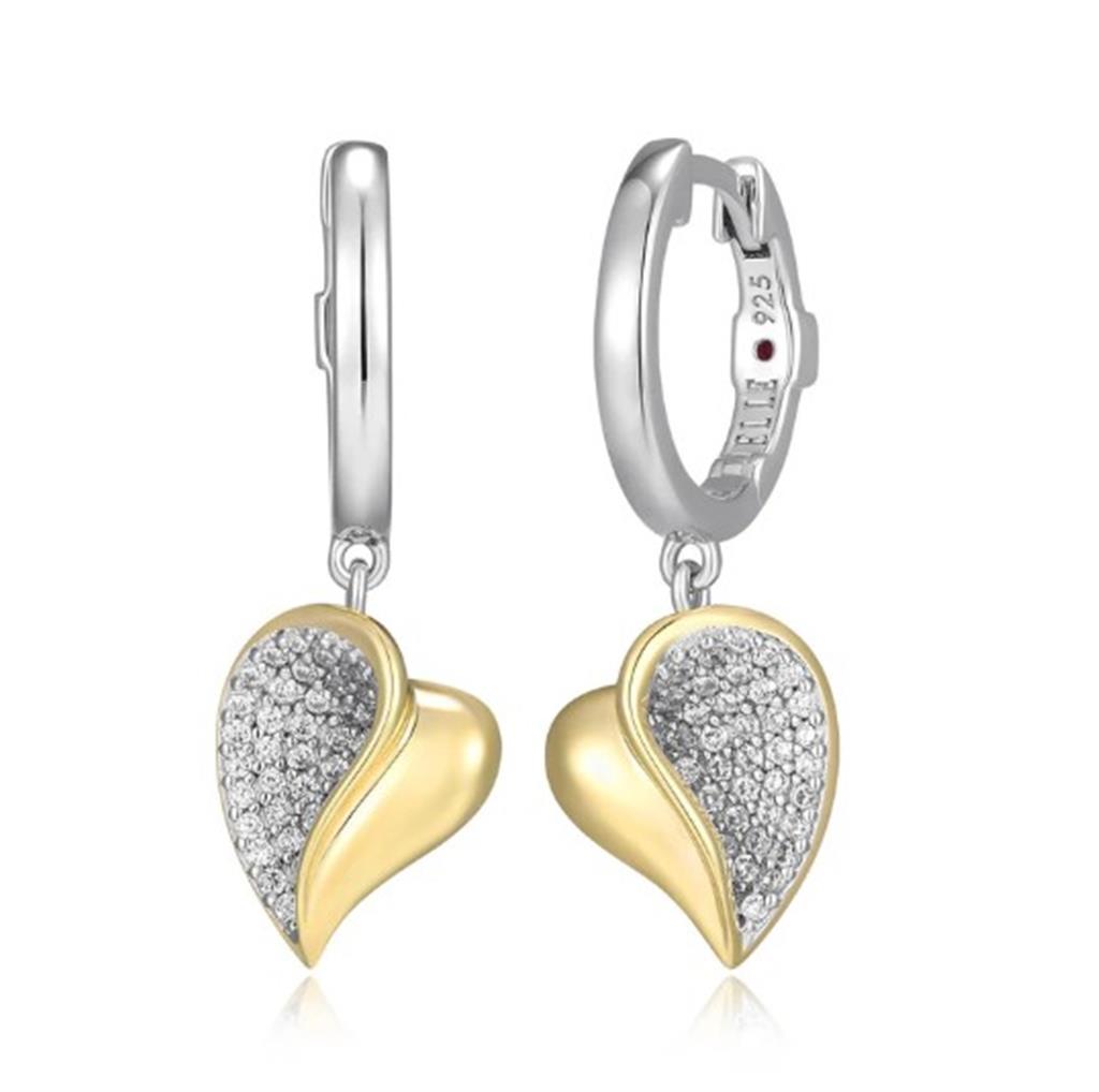 Sterling Silver ELLE "Amour" Rhodium and Yellow Gold-Plated White CZ Hoop Earrings