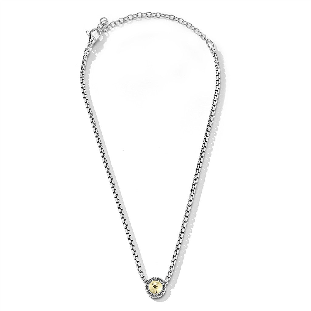 JAI Sterling Silver & 14K Gold Hammered Disk 3.7mm | Silver Necklaces