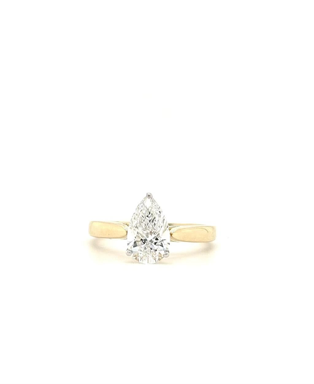 14K Yellow Gold Engagement Ring with 1.55CT LGD Pear Shaped Size 7