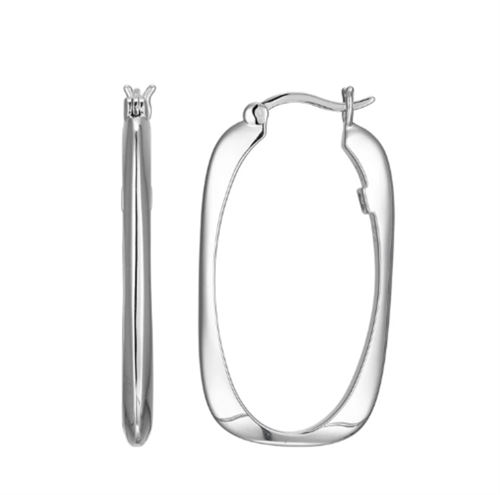 ELLE “Allure” 35mm Rectangular Hoop Earrings – Rhodium-Plated Sterling Silver