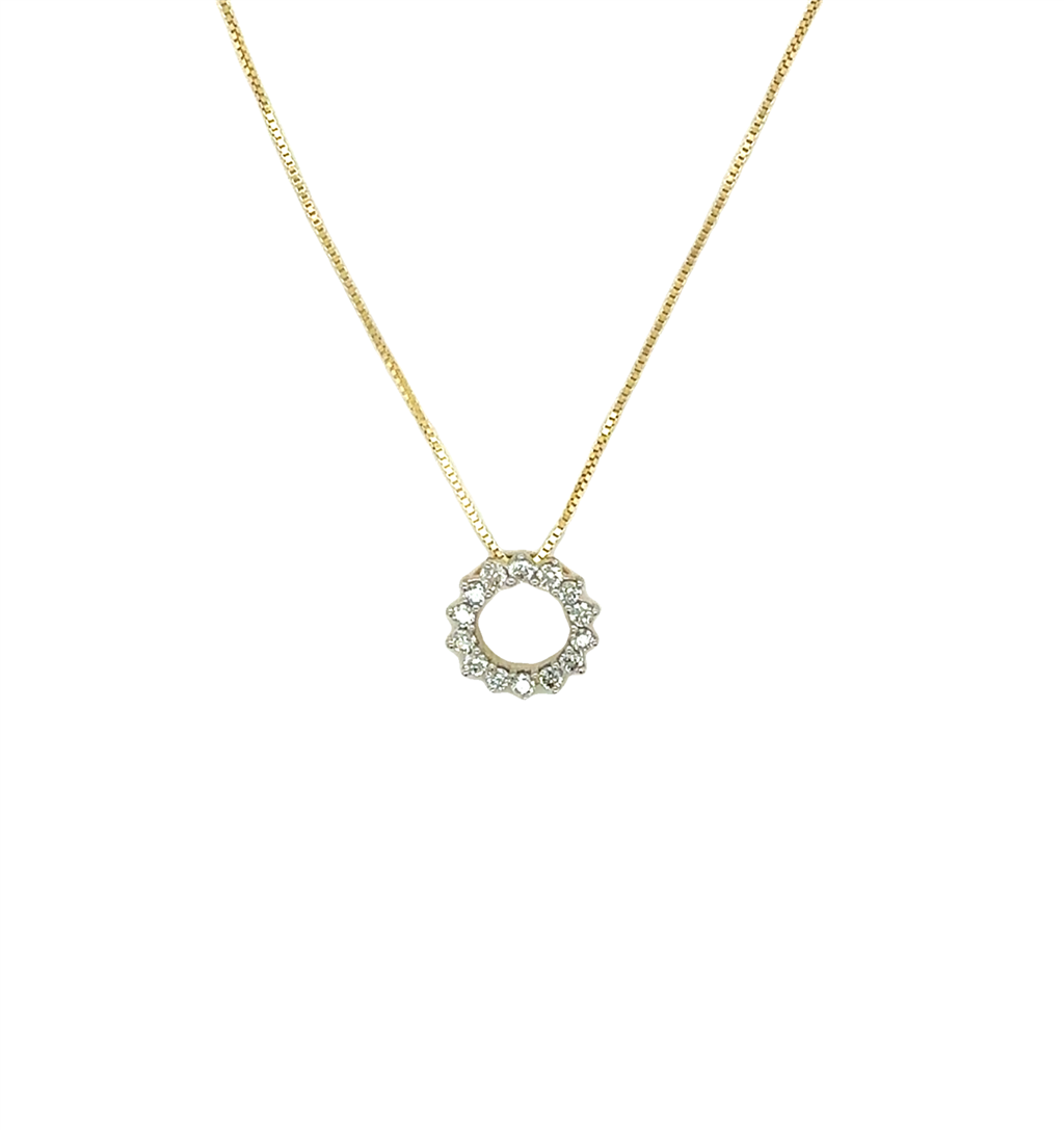 10K Yellow Gold 1/6CTW Fashion Circle Pendant with Box Chain