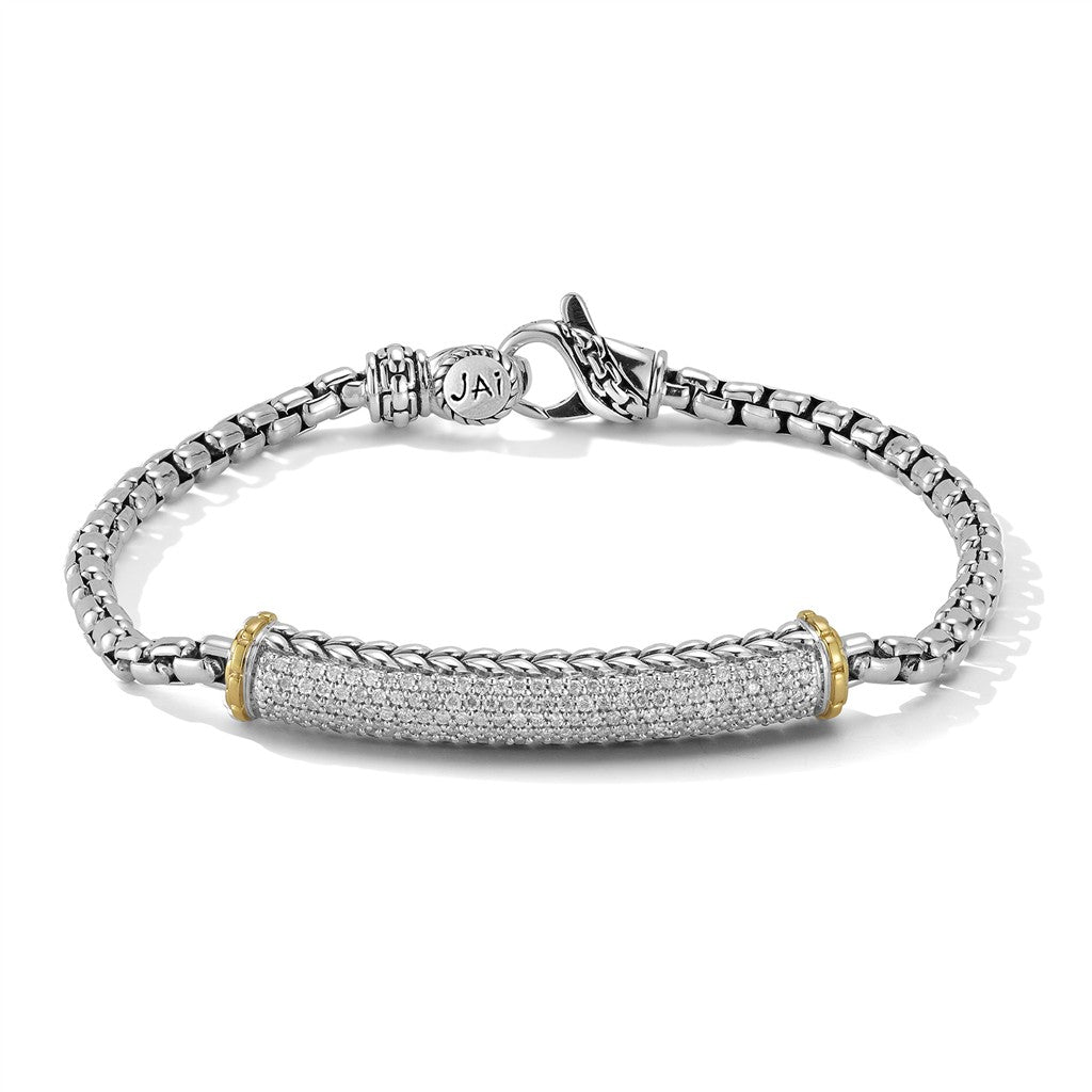 JAI Sterling Silver & 14K Gold Pave Diamond 3.7mm | Silver Bracelets