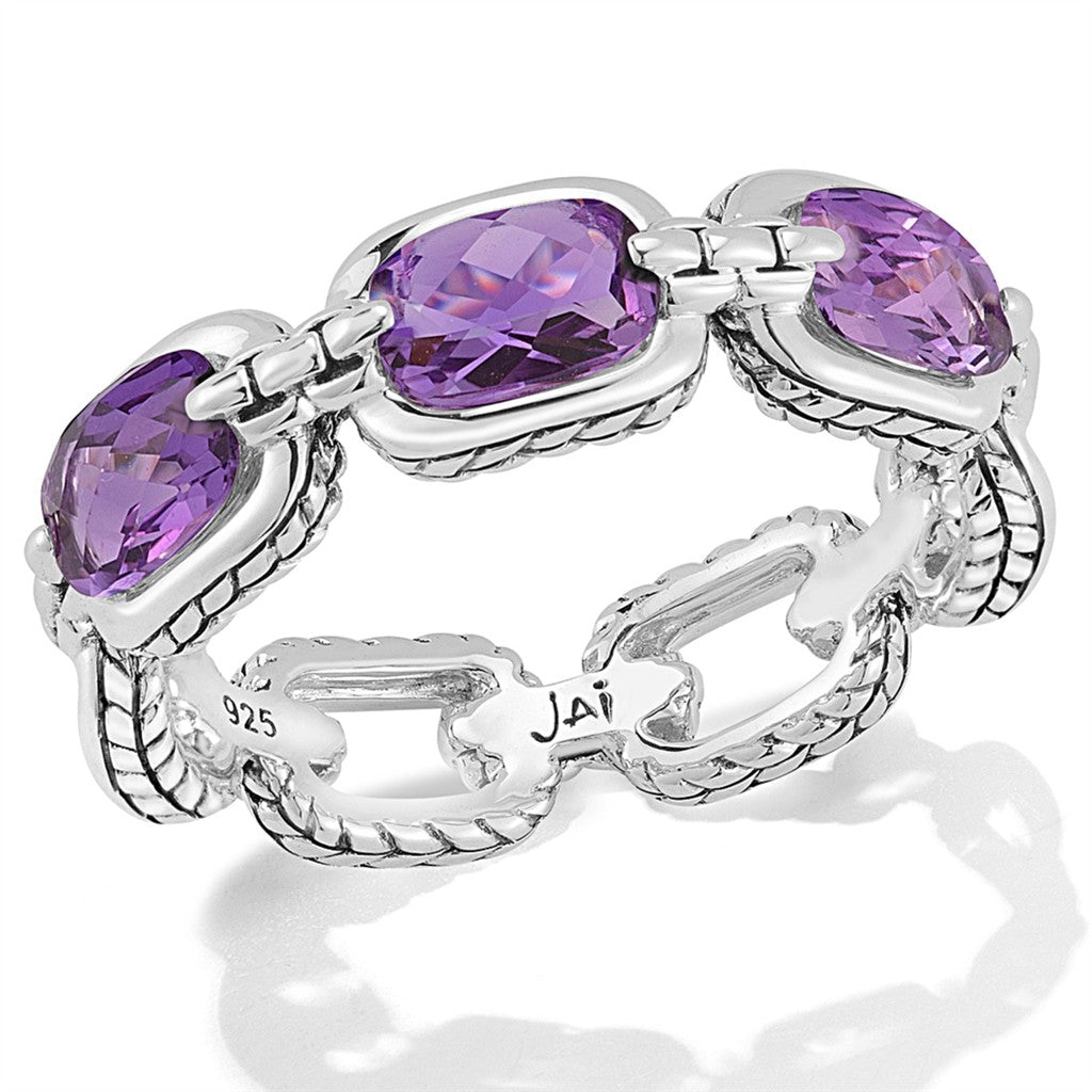 JAI Sterling Silver Statement Link & Multi Gemston | Silver Rings
