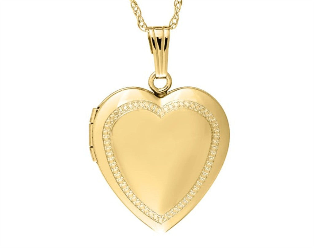 14K Yellow Gold-Filled Beaded Edge Heart Locket – 18" Rope Chain