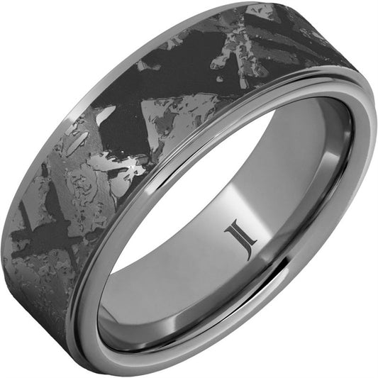 8MM Kuiper Tungsten Ring | Crystalline Meteorite Pattern