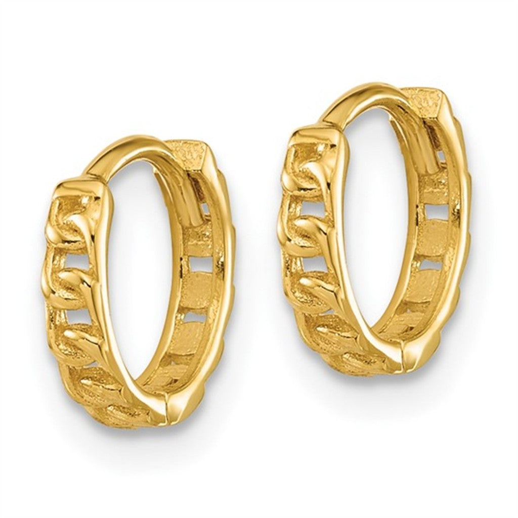 Elegant 14K Yellow Gold Polished Curb Link Round Huggie Earrings