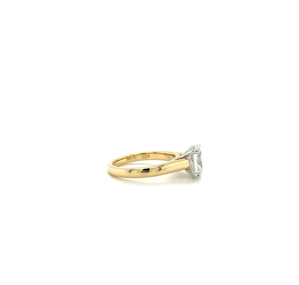 14K Two-Tone Cathedral Solitaire Engagement Ring – Oval Setting
