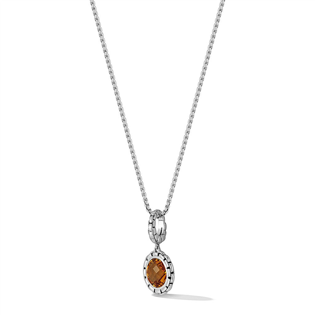 JAI Sterling Silver Box Chain Pattern Citrine Char | Silver Necklaces