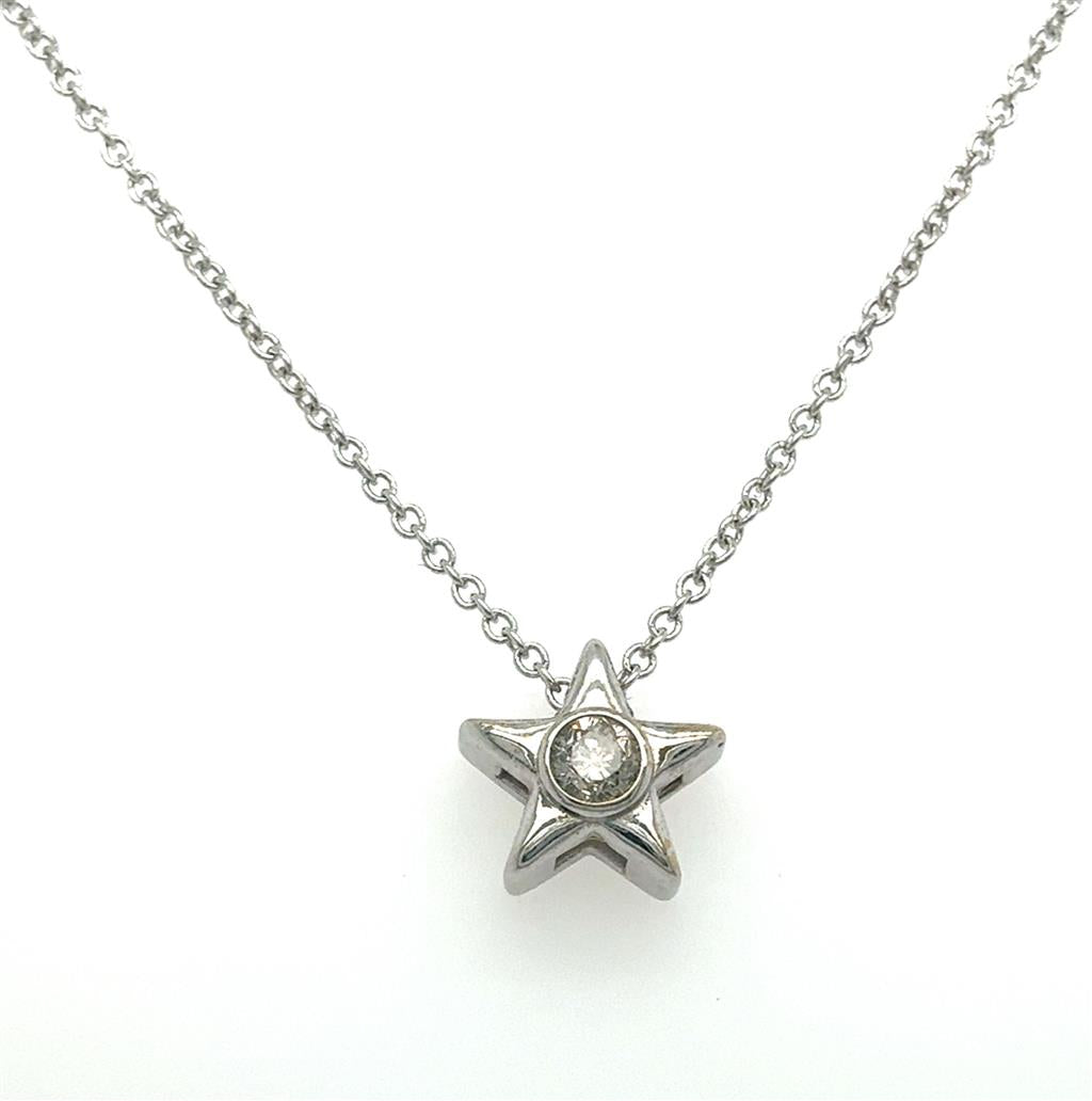 14K White Gold Star Pendant with 0.12CTW Diamonds K I1 on Chain
