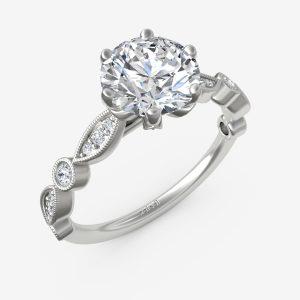 Ornate 6 Prong Cathedral Head with Milgrain Round and Shield Diamond Shank - 2.3mm Wide Engagement Ring Semi-Mount