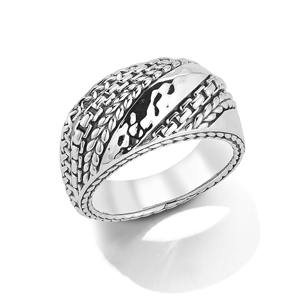 JAI Sterling Silver Modern Artisan Hammered & Text | Silver Rings