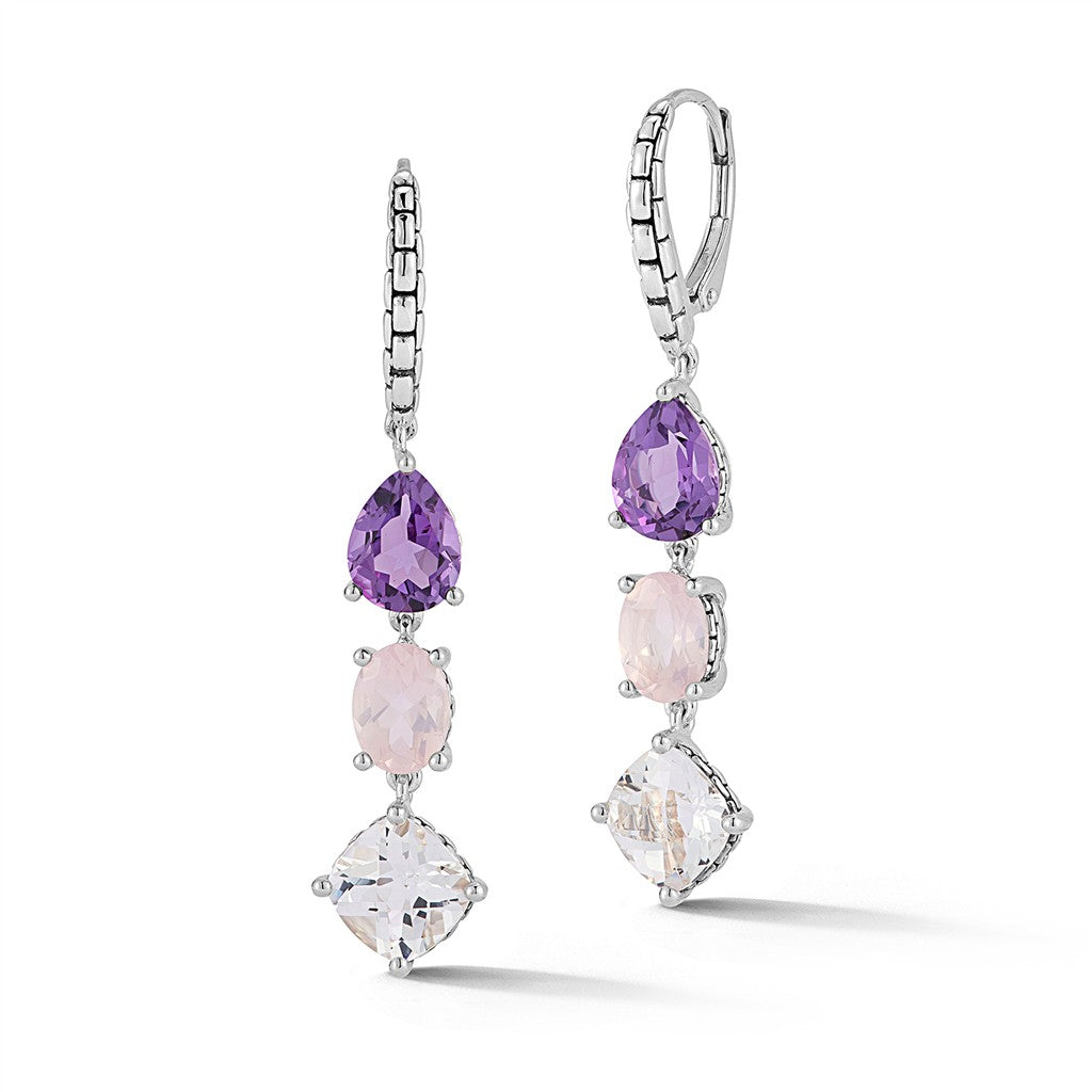 JAI Sterling Silver Multi Gemstone (Ice) Box Chain | Silver Earrings