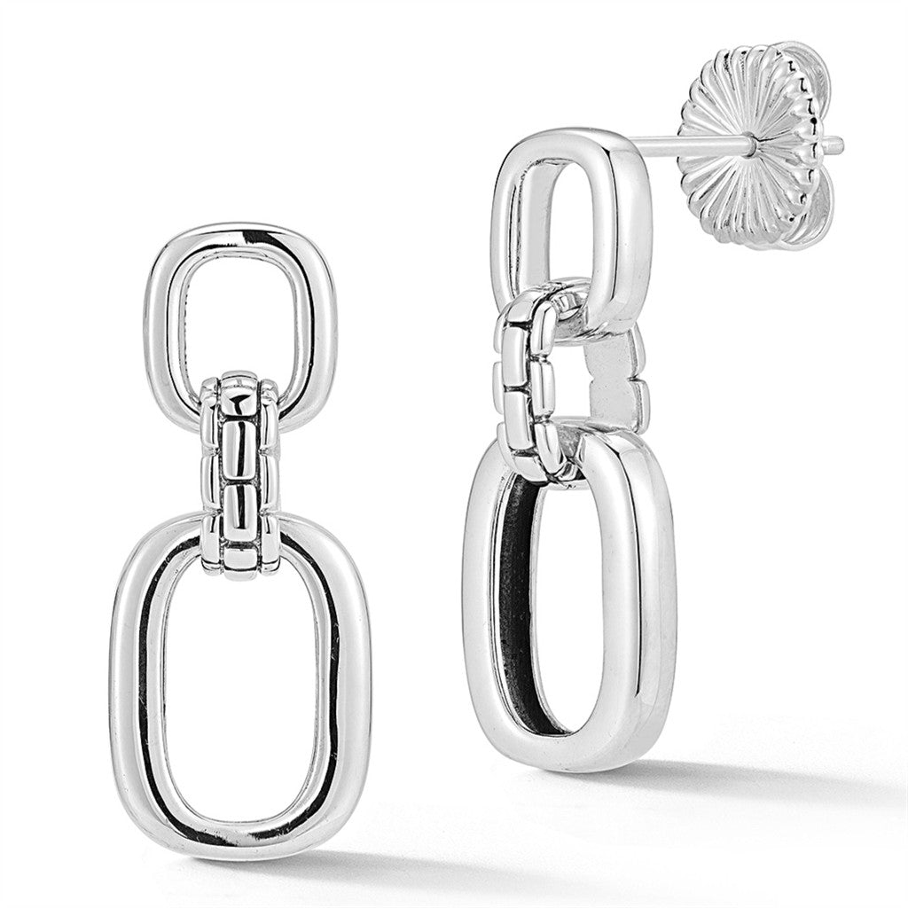 JAI Sterling Silver Open Statement Link & Box Chai | Silver Earrings