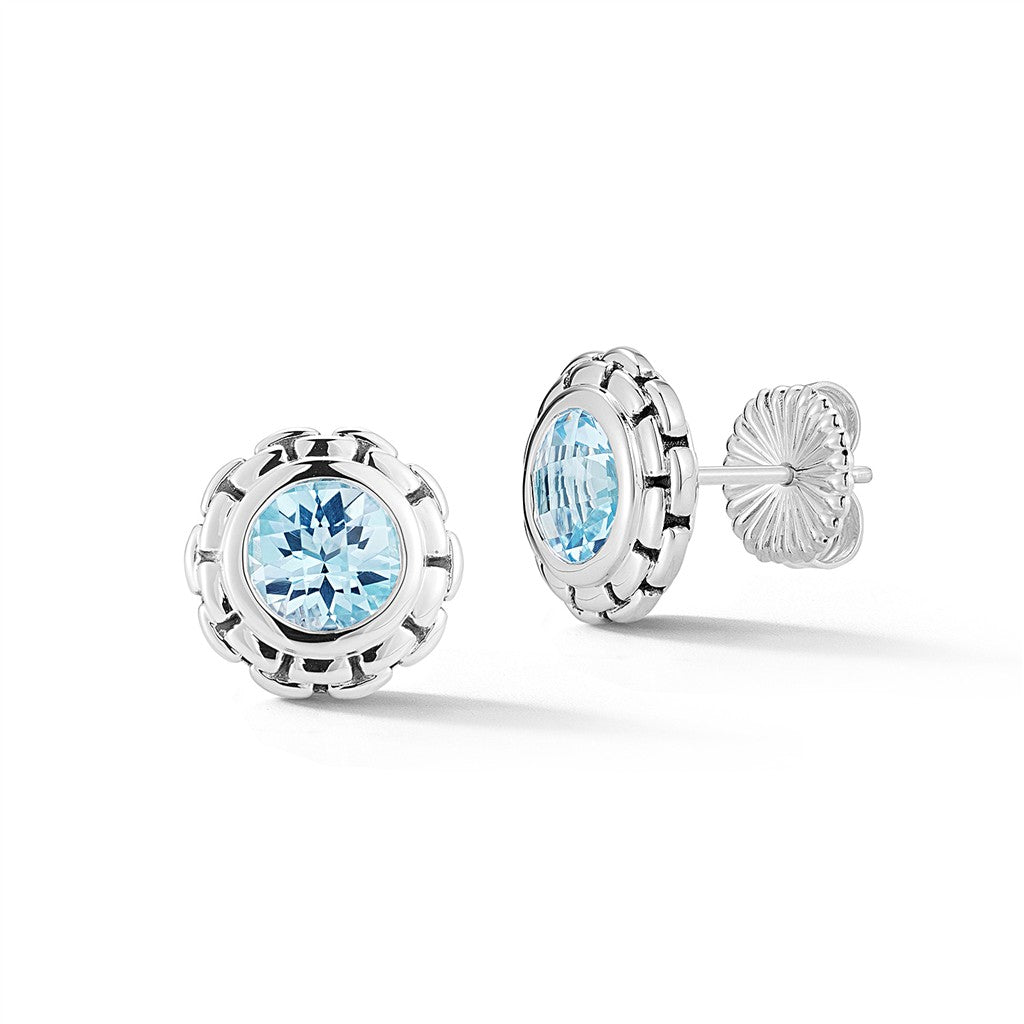 JAI Sterling Silver 6mm Blue Topaz Gemstone Stud E | Silver Earrings