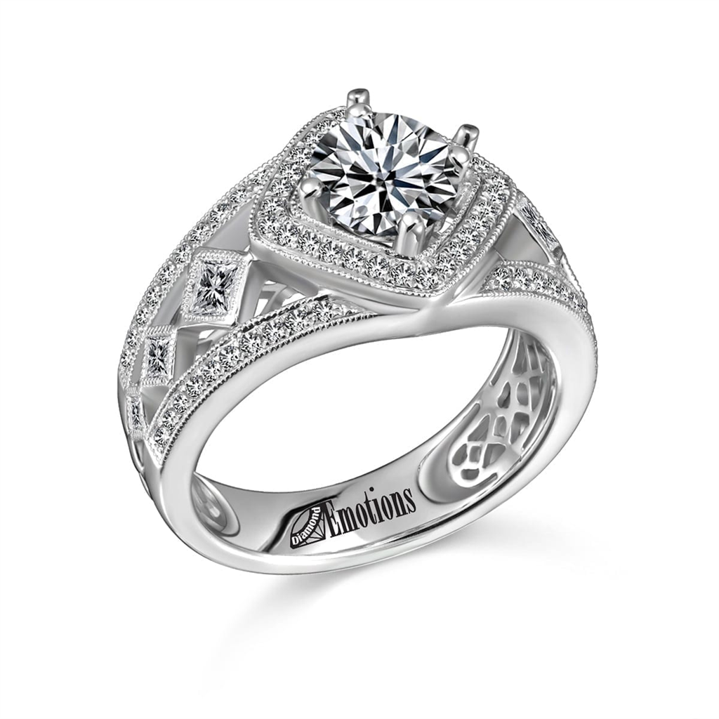 Exquisite Ring Semi-Mount with .69Ct Diamonds | Princess & Round Diamond Accents | Parker Jewelers